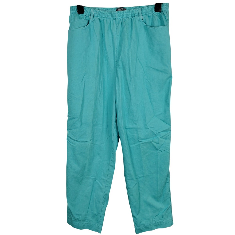 Koret Womens SZ 14 Elastic Waist Pull On Pants Teal Cotton Blend Coastal Grandma